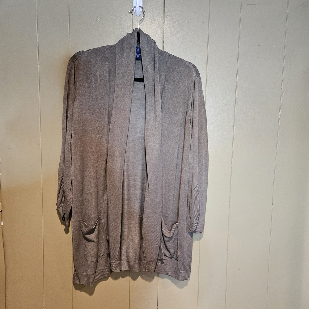 Karen Scott Taupe Open-Front Women's Cardigan